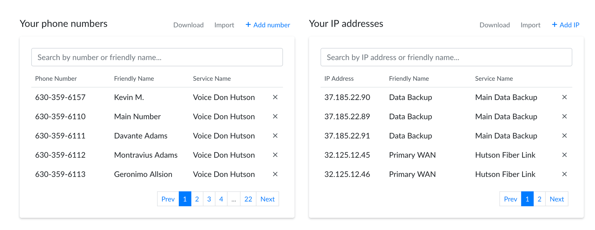 Telecom Phone Numbers and IP Addresses